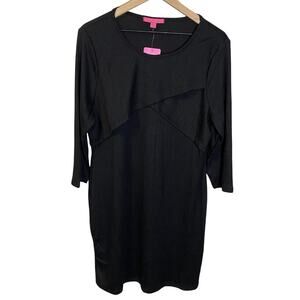 Curve Revolution NWT Black Ribbed Cross Front Shift Dress Long Sleeve Sz 2X
